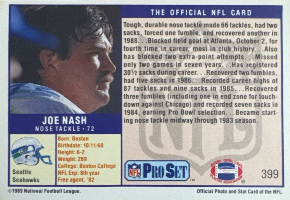 1989 NFL Pro Set Joe Nash Football Card #399