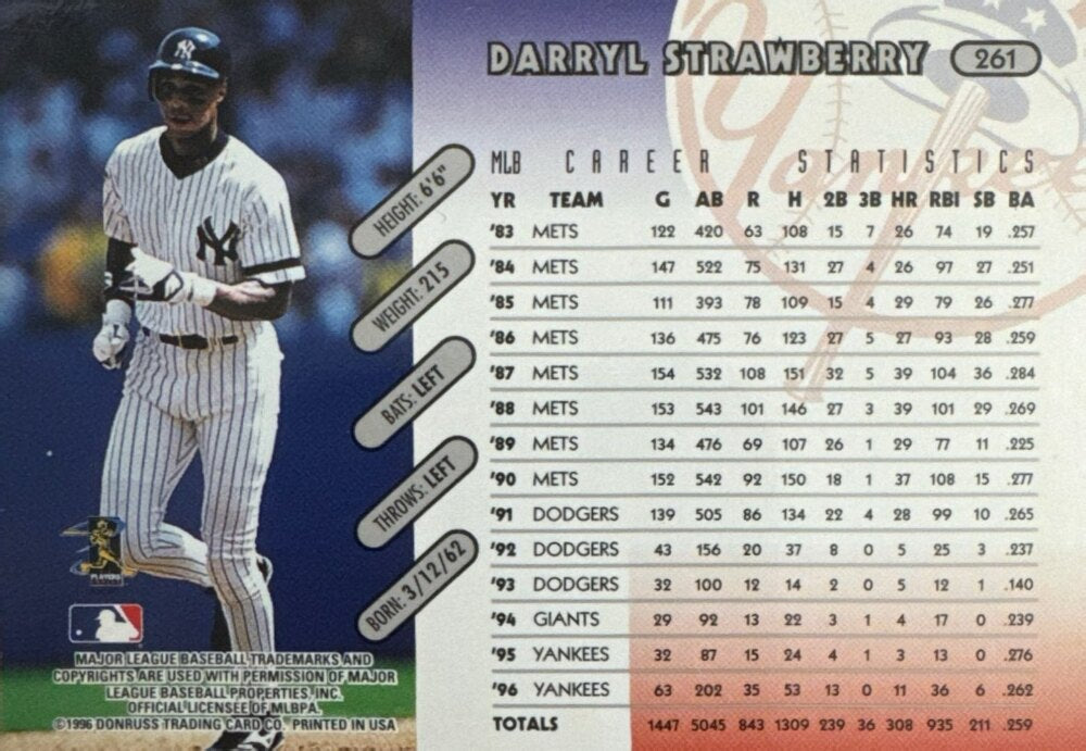 1996 Donruss Darryl Strawberry Baseball Card #261