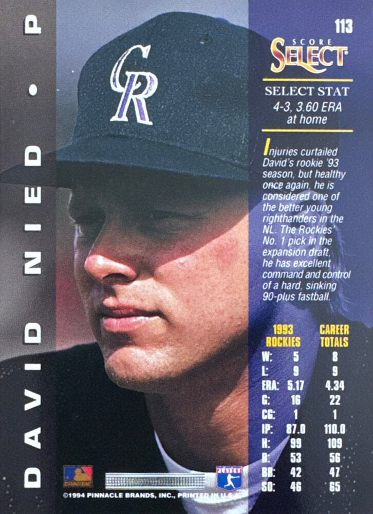 1994 Score Select David Nied Baseball Card #113