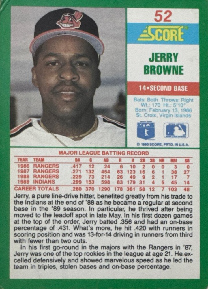 1990 Score Jerry Browne Baseball Card #52