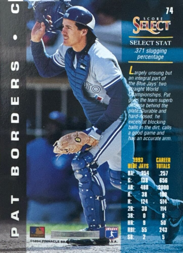 1994 Score Select Pat Borders Baseball Card #74