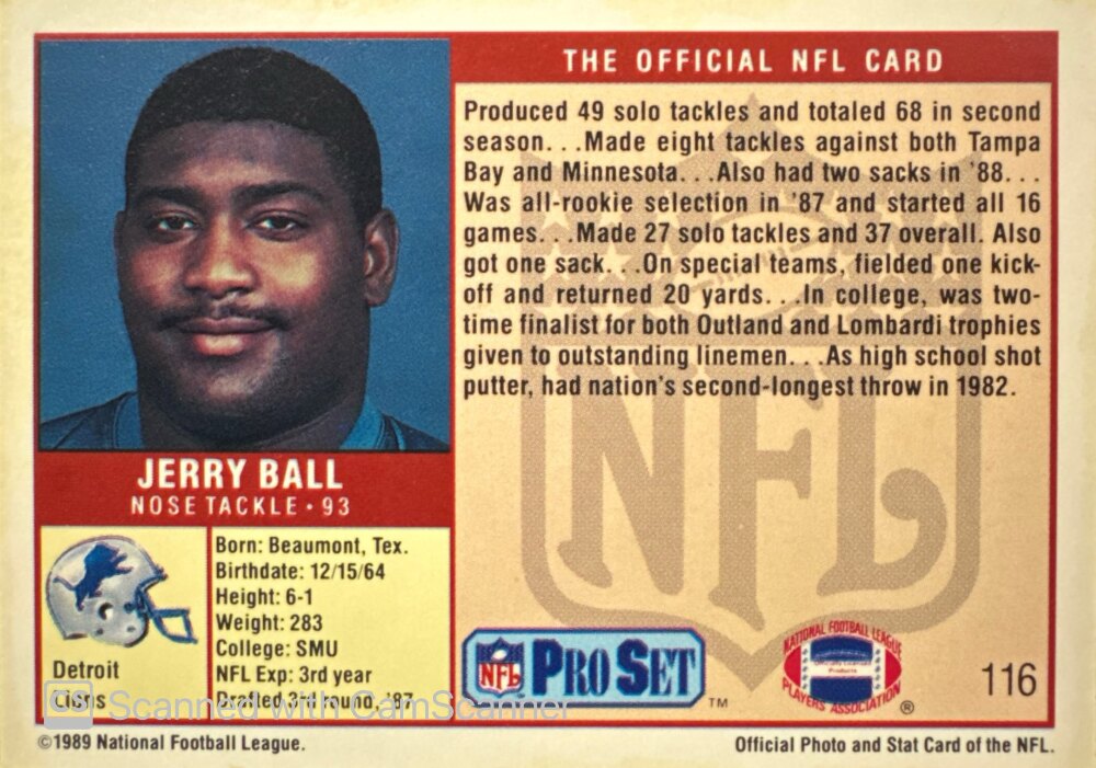 1989 NFL Pro Set Jerry Ball Football Card #116