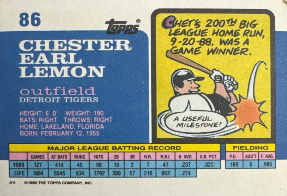 1990 Topps Chester Earl Lemon Baseball Card #86