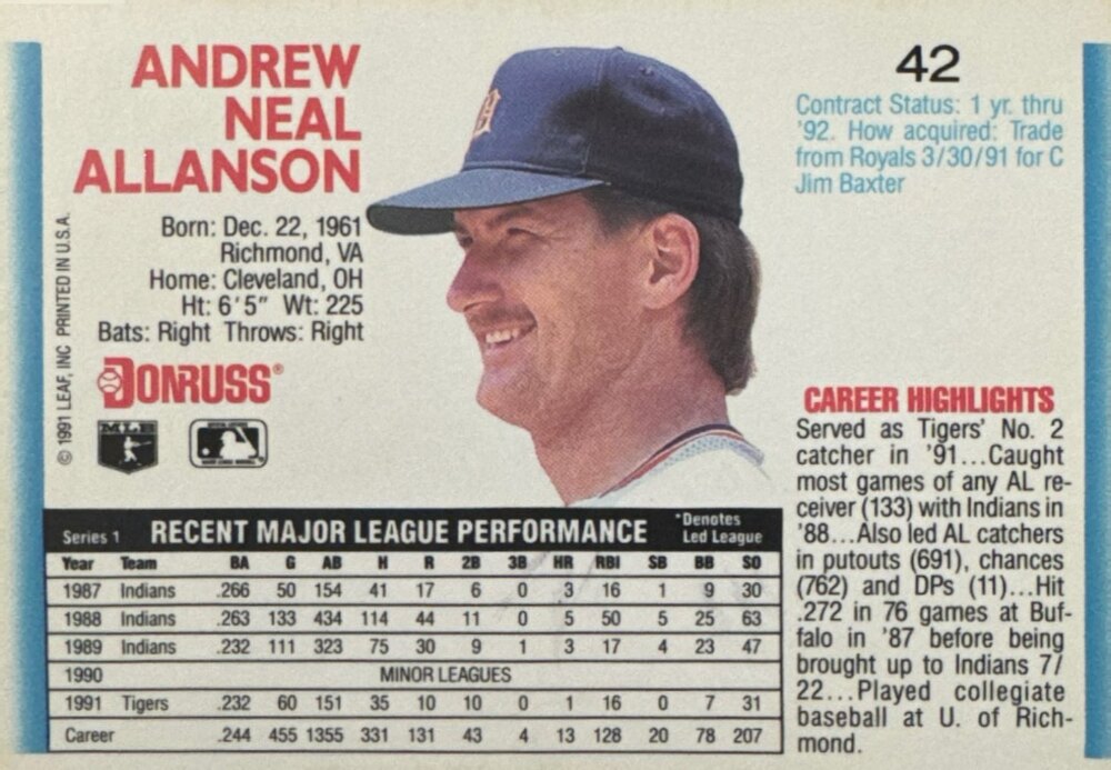 1992 Donruss Andrew Neal Allanson Baseball Card #42