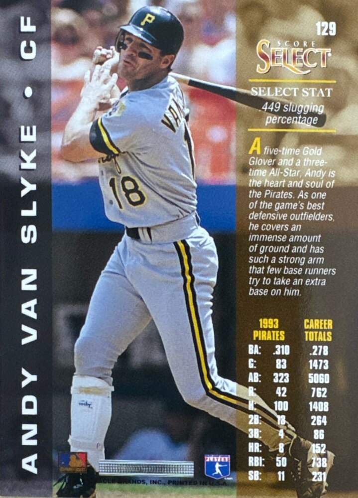 1994 Score Select Andy Van Slyke Baseball Card #129