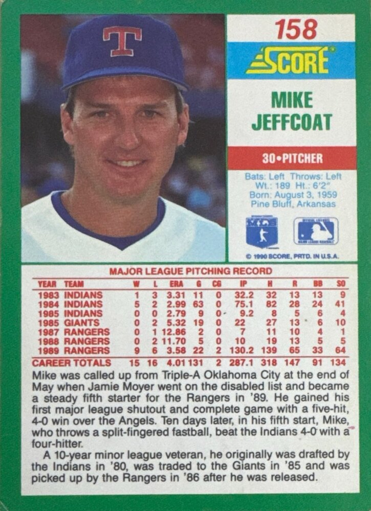 1990 Score Mike Jeffcoat Baseball Card #158