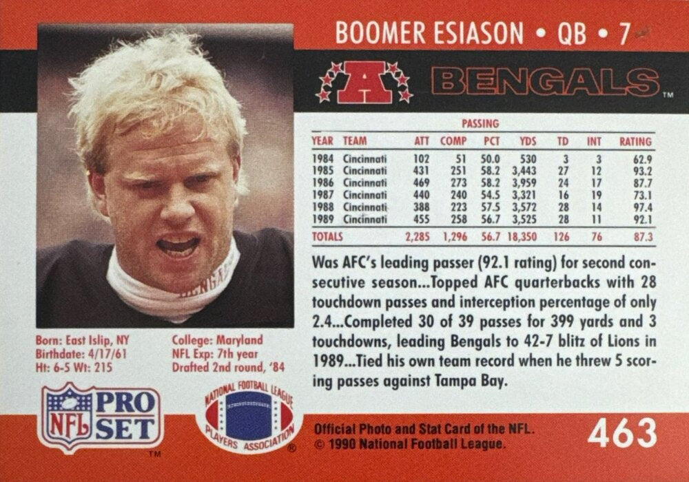 1990 NFL Pro Set Boomer Esiason Football Card #463