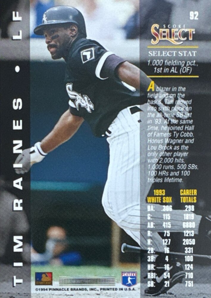 1994 Score Select Tim Raines Baseball Card #92