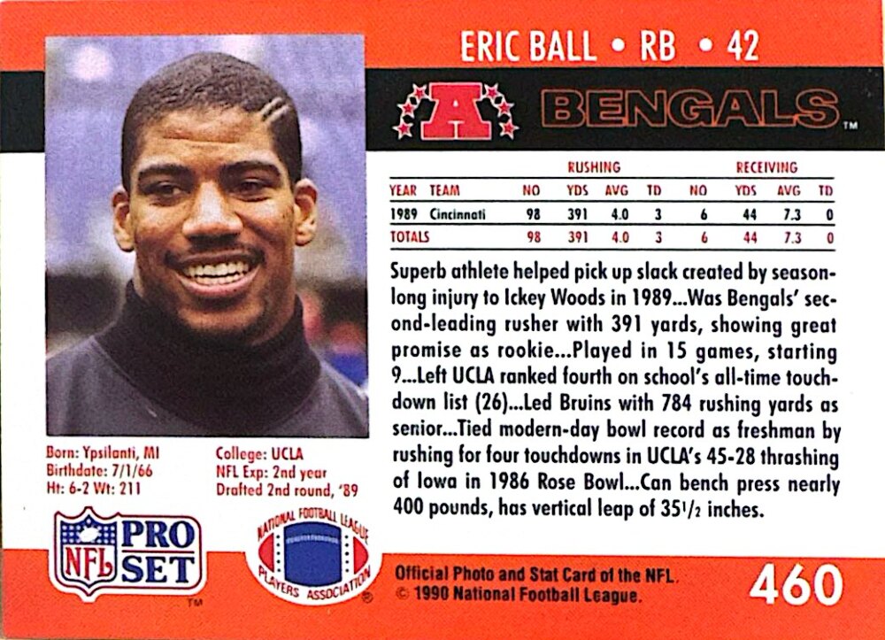 1990 NFL Pro Set Eric Ball Football Card #460