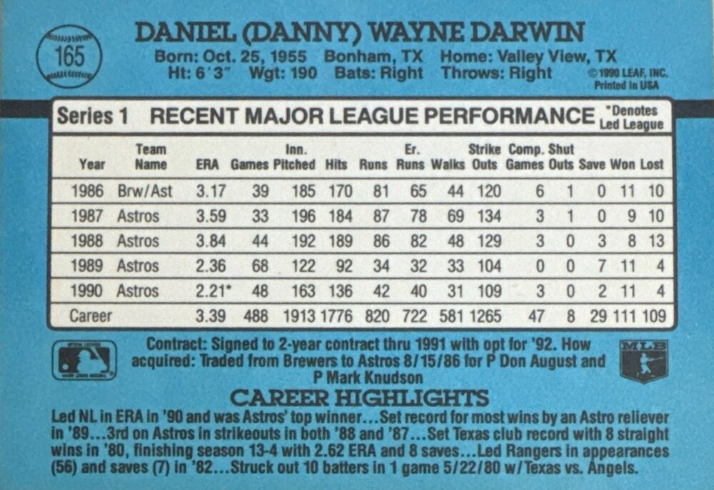 1991 Donruss Daniel (Danny) Wayne Darwin Baseball Card #165