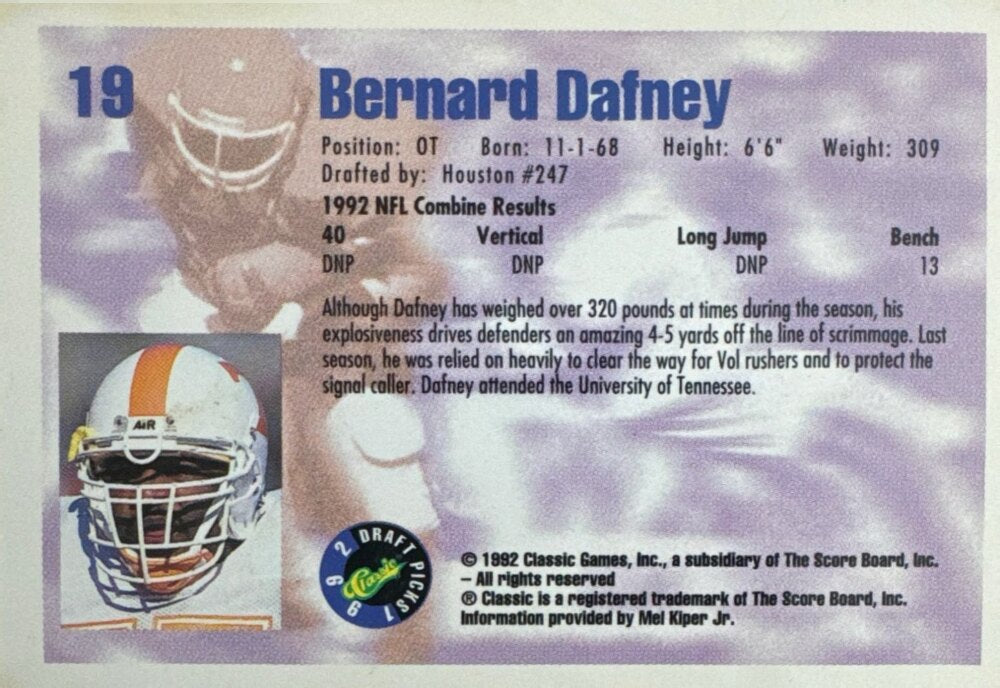 1992 Classic Draft Picks Bernard Dafney Football Card #19