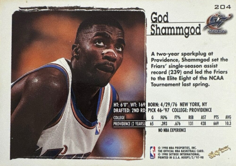 1998 Skybox God Shammgod Basketball Card #204