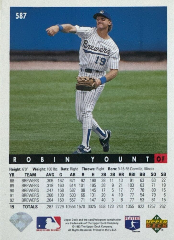 1993 Upper Deck Robin Yount Baseball Card #587