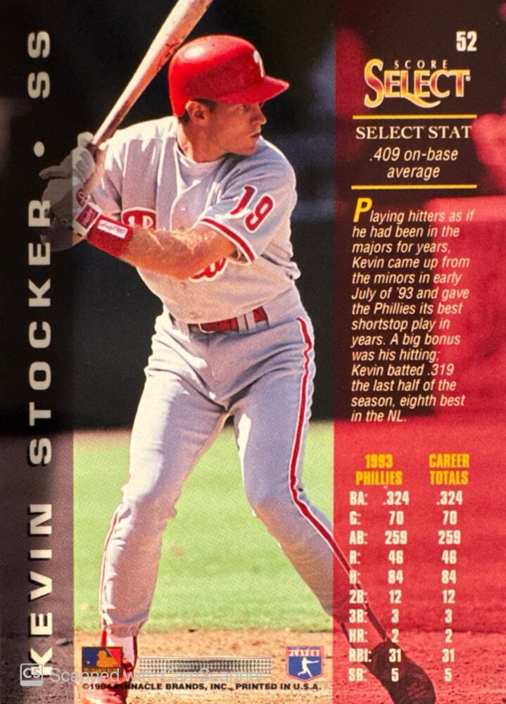 1994 Score Select Kevin Stocker Baseball Card #52