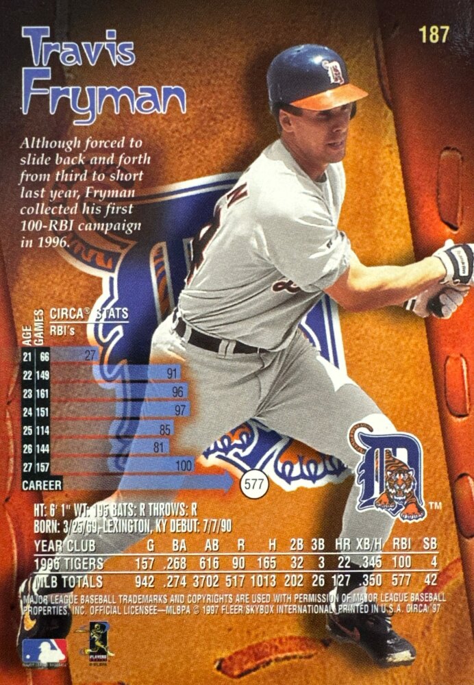 1997 Fleer Travis Fryman Baseball Card #187