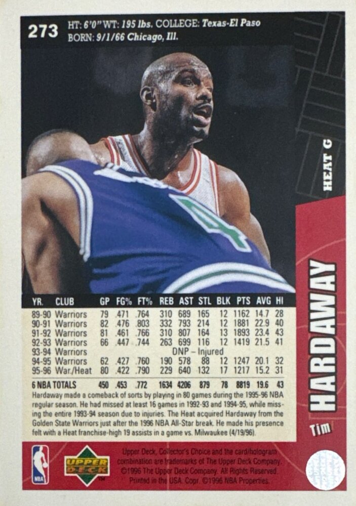 1996 Upper Deck Collectors Choice Tim Hardaway Basketball Card #273