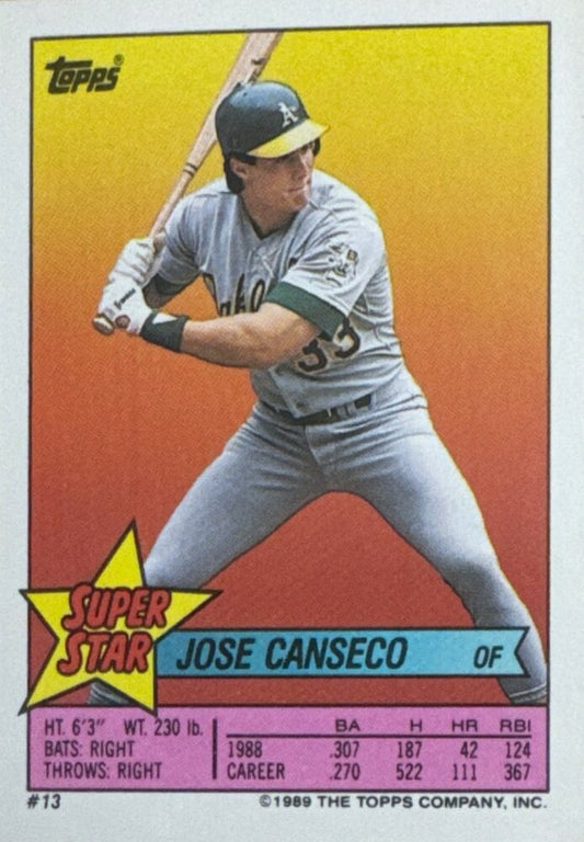 1989 Topps Super Star Jose Canseco Baseball Card #13