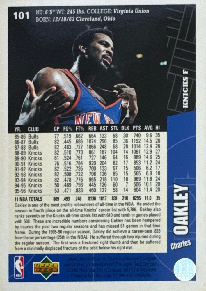 1996 Upper Deck Charles Oakley Basketball Card #101