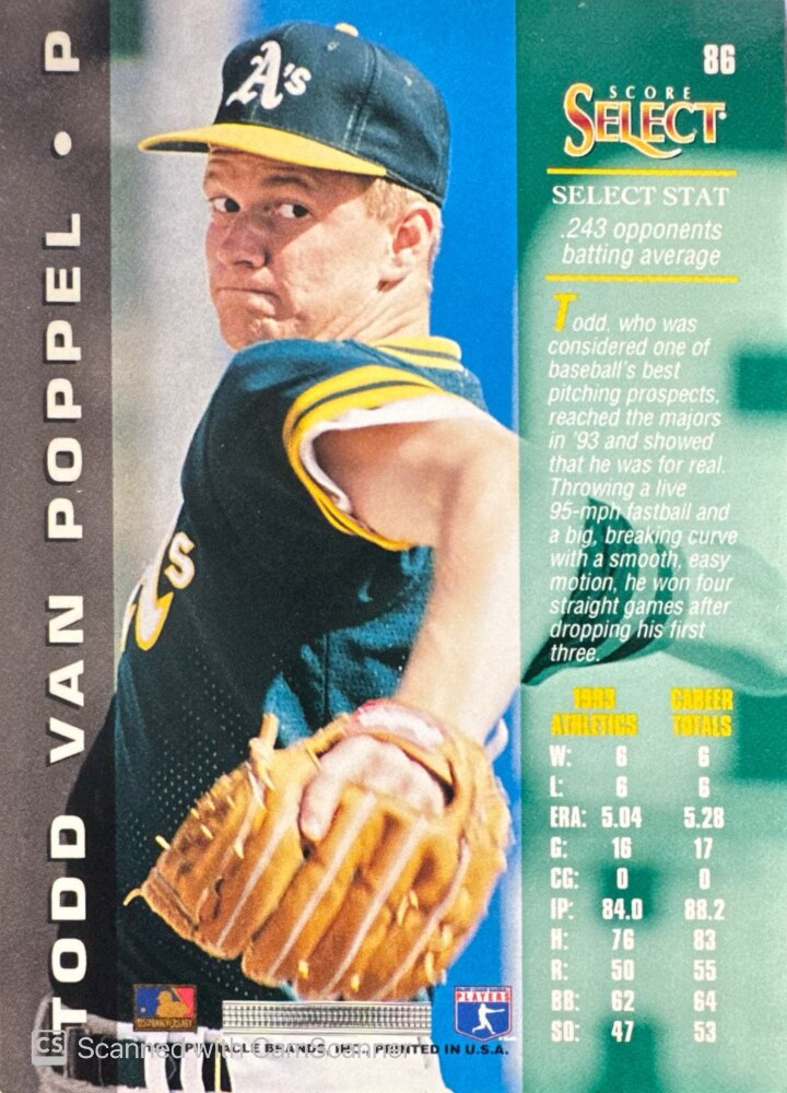 1994 Score Select Todd Van Poppel Baseball Card #86