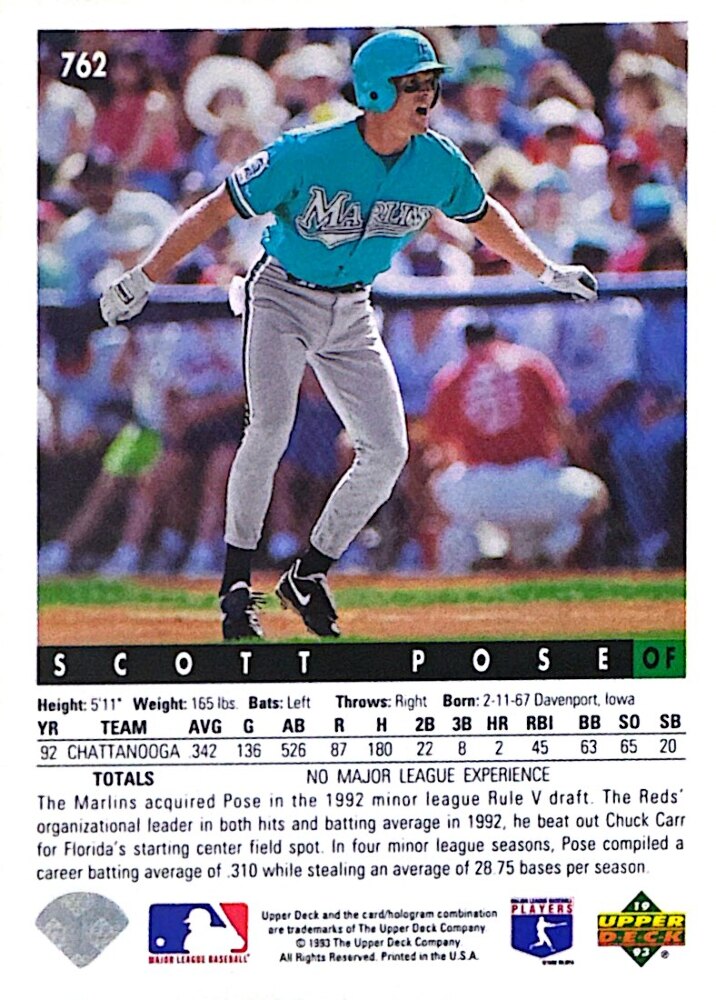 1993 Upper Deck Scott Pose Baseball Card #762