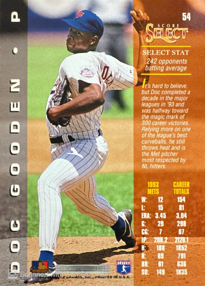 1994 Score Select Doc Gooden Baseball Card #54