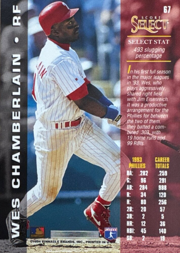 1994 Score Select Wes Chamberlain Baseball Card #67