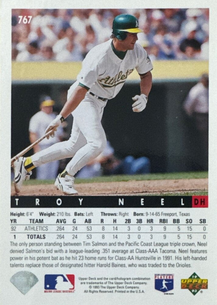 1993 Upper Deck Troy Neel Baseball Card #767