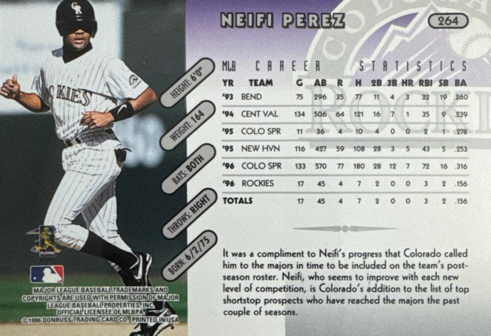 1996 Donruss Neifi Perez Baseball Card #264