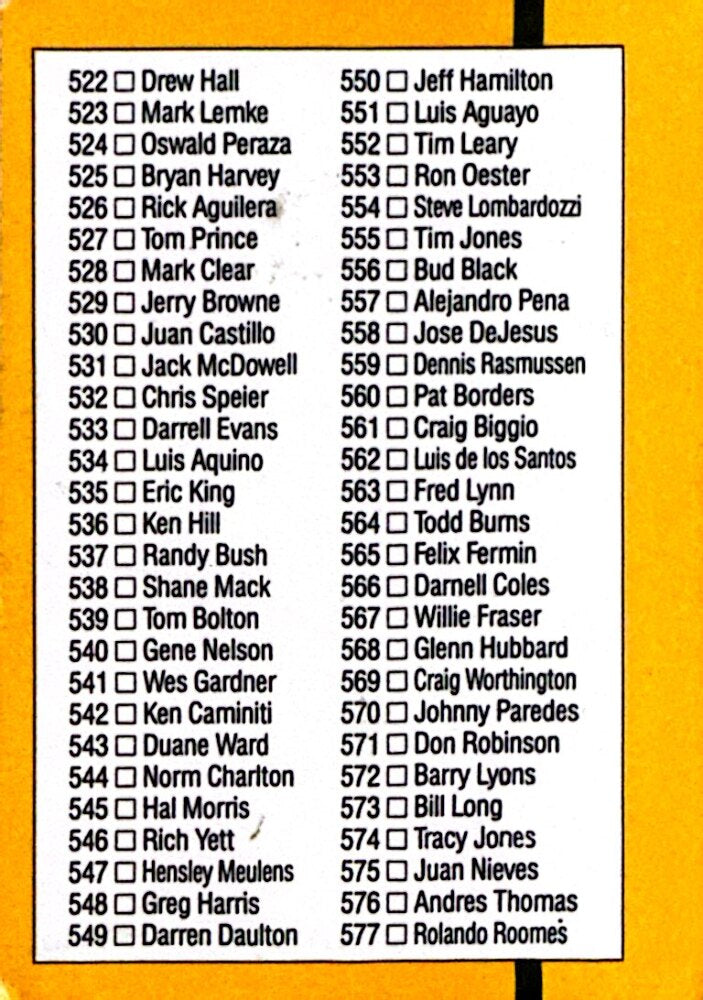 1989 Donruss Checklist 468-577 Baseball Card #500