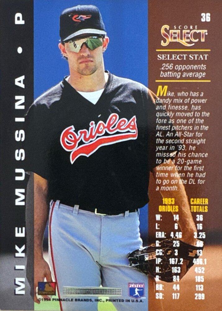 1994 Score Select Mike Mussina Baseball Card #36