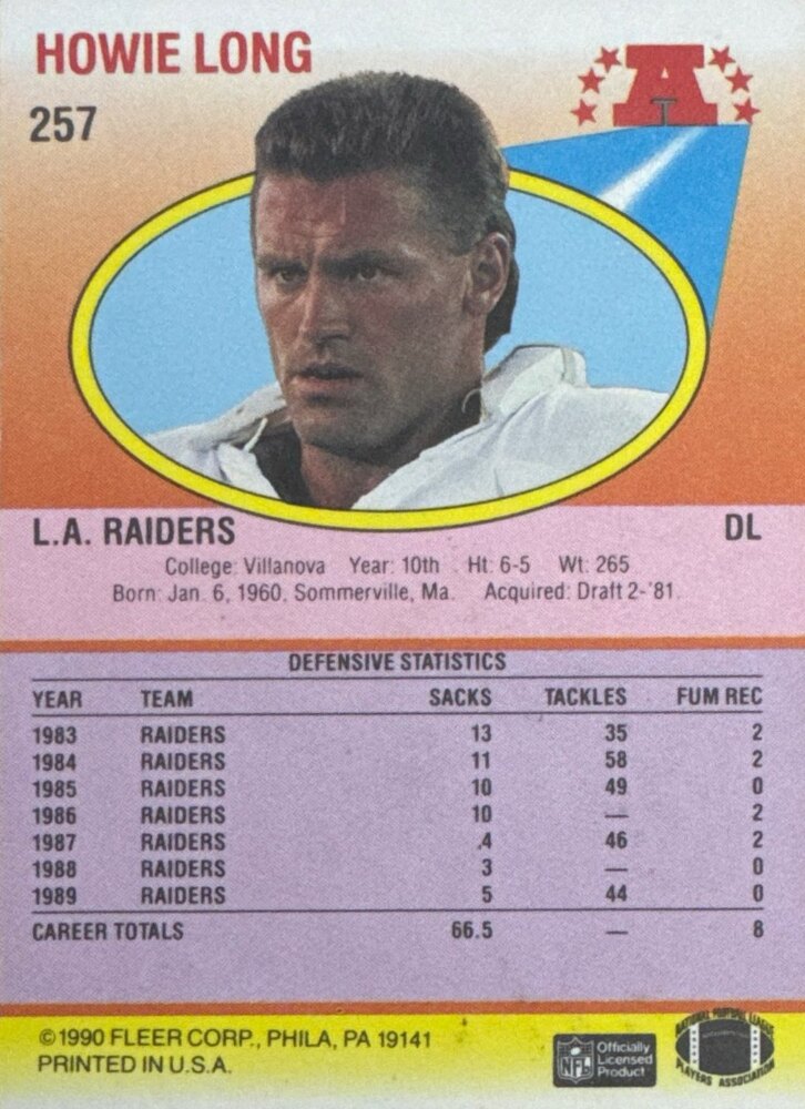 1990 Fleer Howie Long Football Card #257