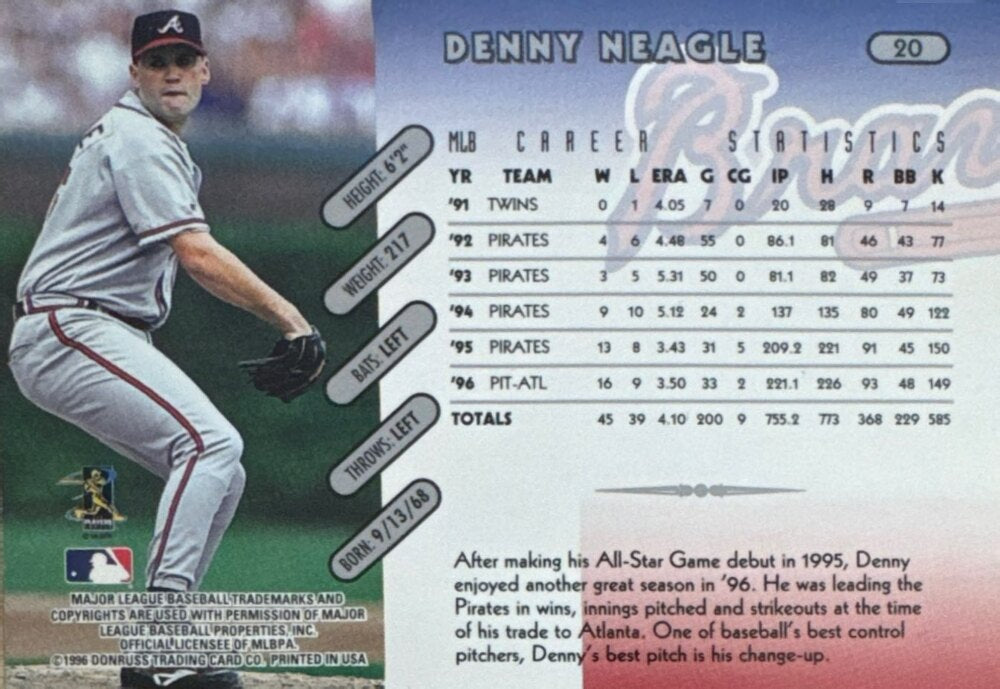 1996 Donruss Denny Neagle Baseball Card #20