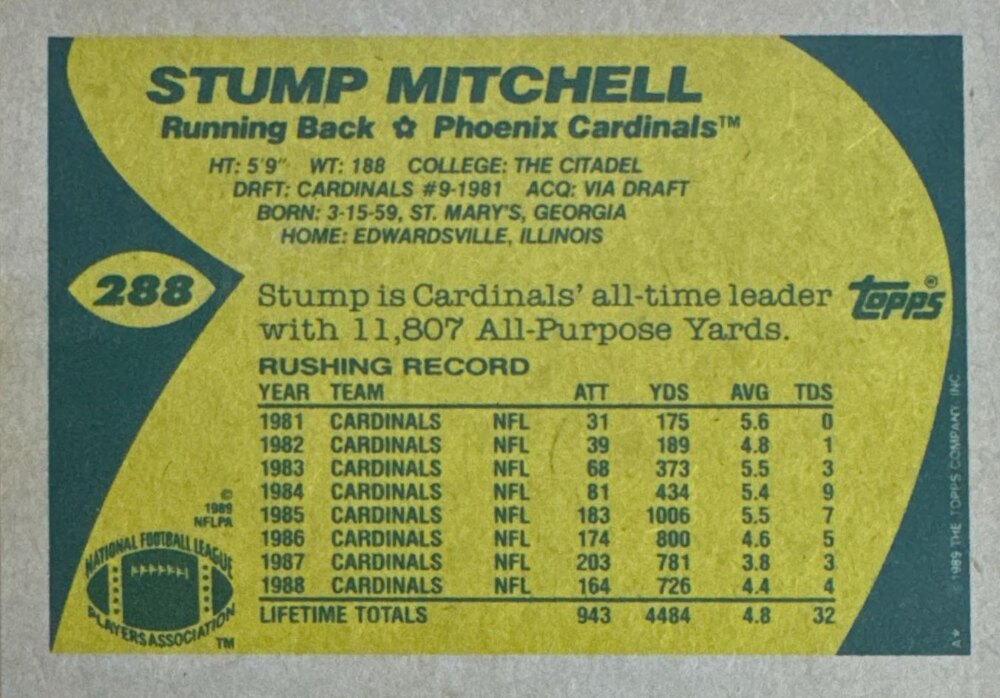 1989 Topps Stump Mitchell Football Card #288