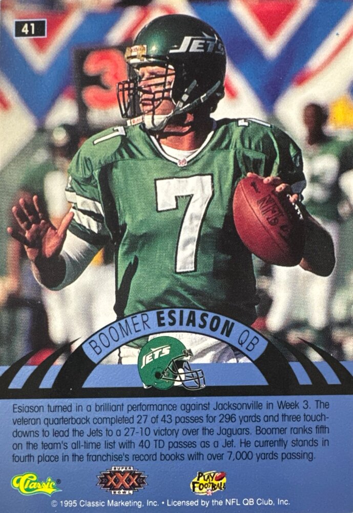 1995 Classic NFL Experience Boomer Esiason Football Card #41