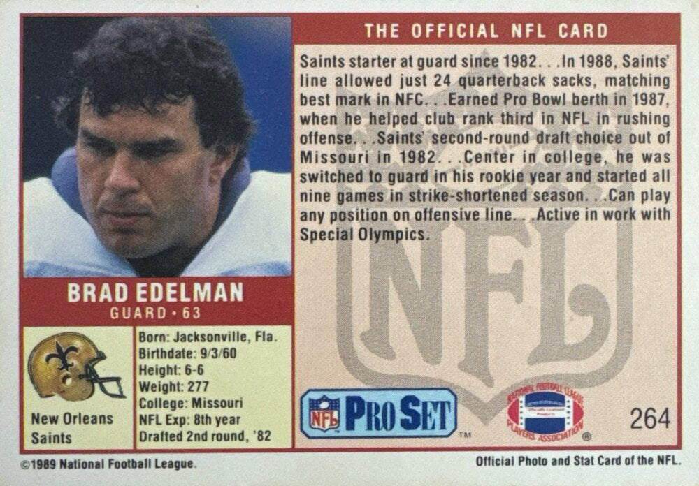 1989 NFL Pro Set Brad Edelman Football Card #264