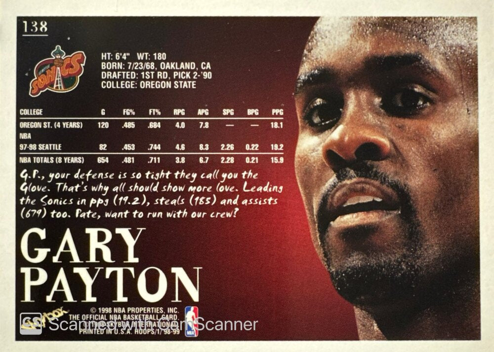 1998 Skybox Gary Payton Basketball Card #138