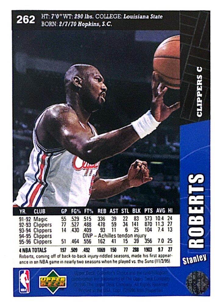 1996 Upper Deck Collectors Choice Stanley Roberts Basketball Card #262