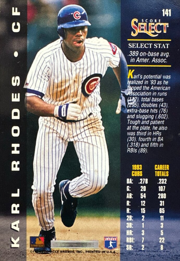 1994 Score Select Karl Rhodes Baseball Card #141