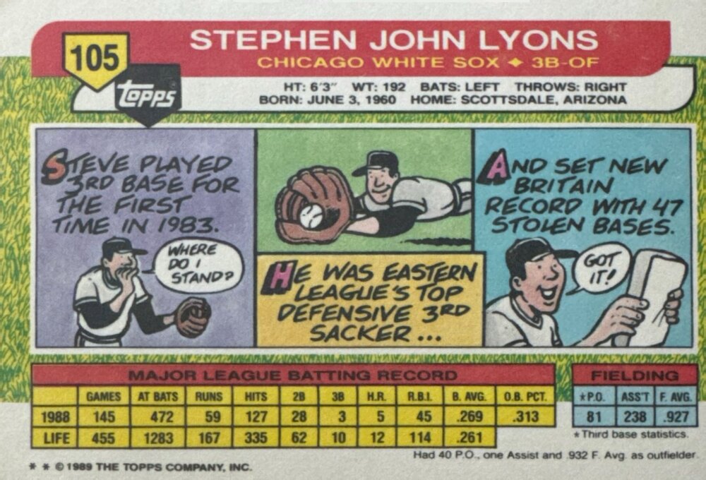 1989 Topps Stephen John Lyons Baseball Card #105