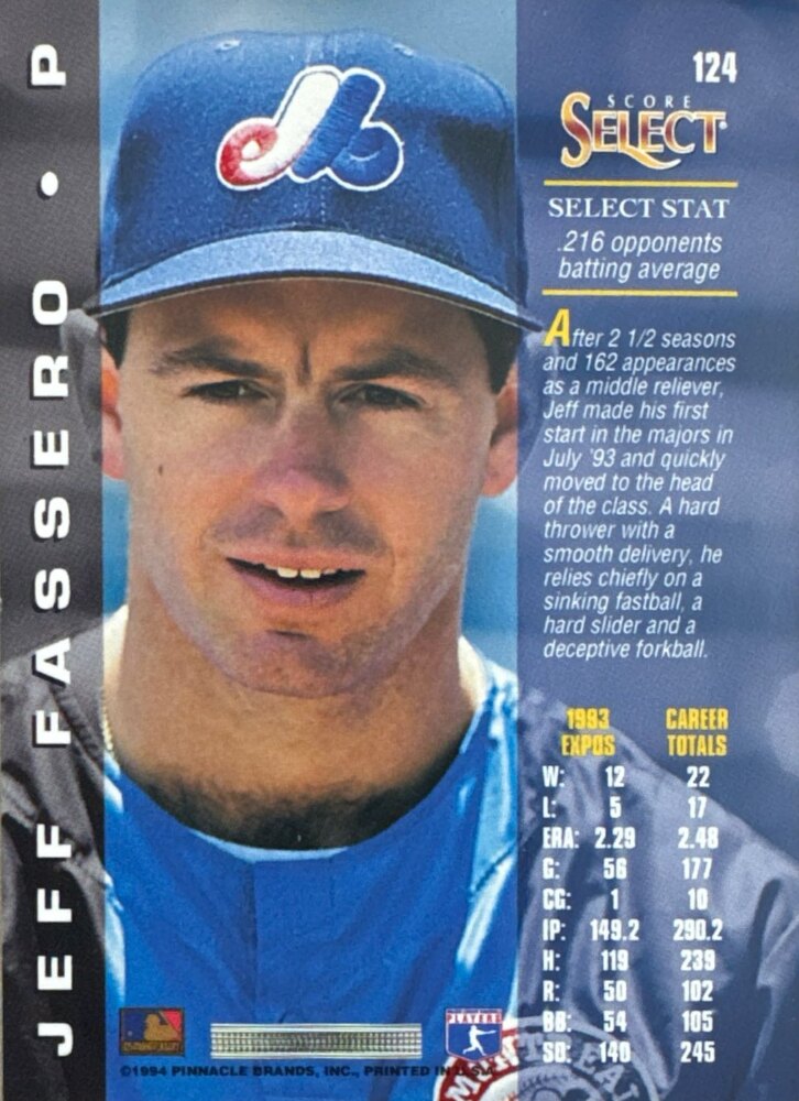 1994 Score Select Jeff Fassero Baseball Card #124