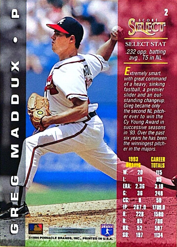 1994 Score Select Gregg Maddux Baseball Card #2