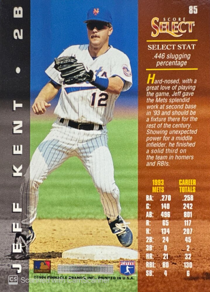 1994 Score Select Jeff Kent Baseball Card #85