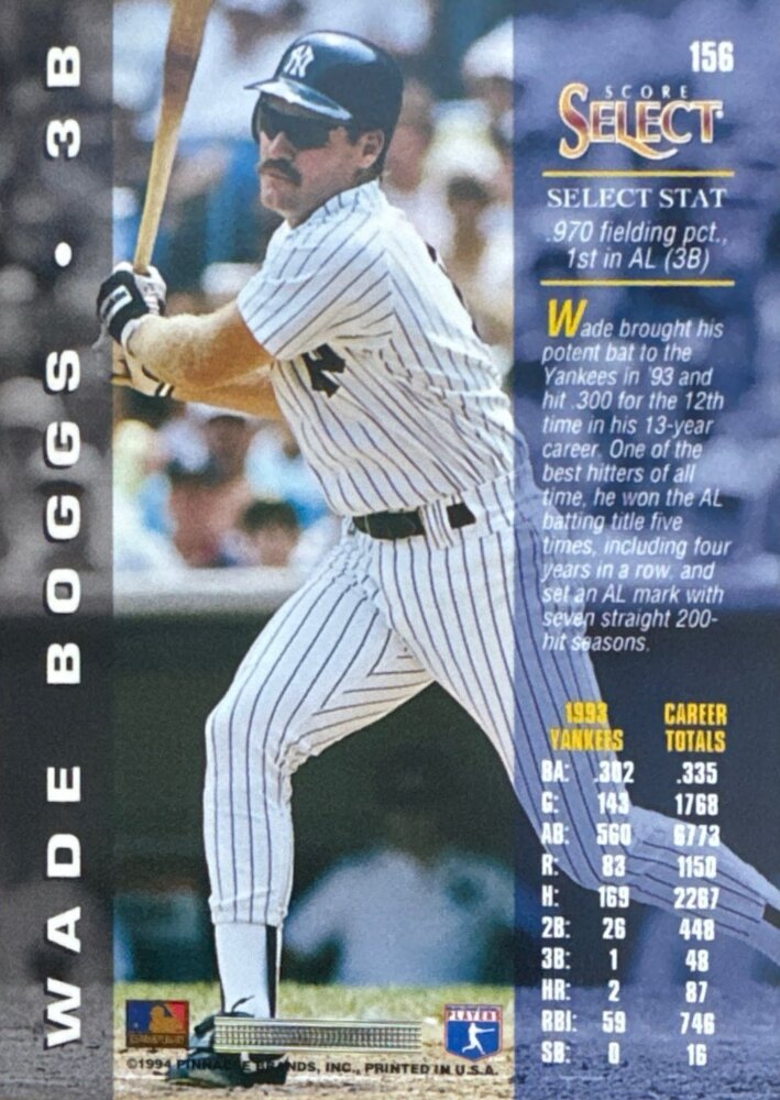 1994 Score Select Wade Boggs Baseball Card #156