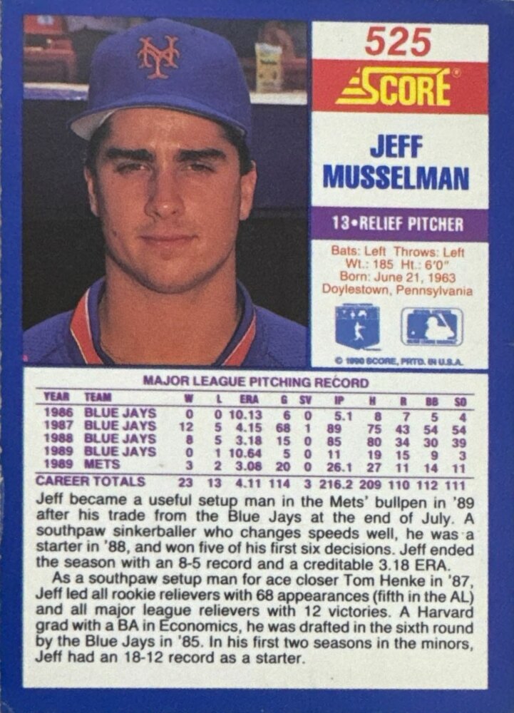 1990 Score Jeff Musselman Baseball Card #525