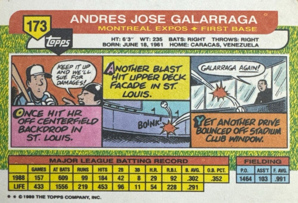 1989 Topps Andres Jose Galarraga Baseball Card #173