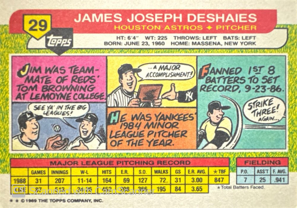 1989 Topps James Joseph Deshaies Baseball Card #29