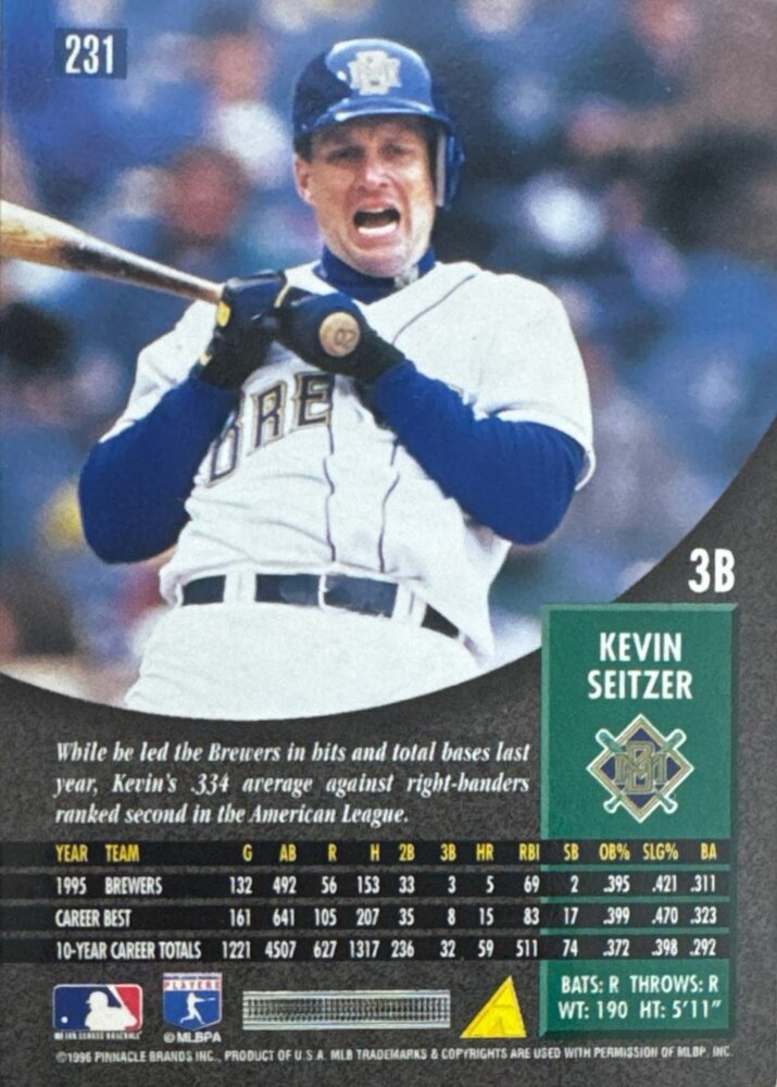 1996 Pinnacle Kevin Seitzer Baseball Card #231