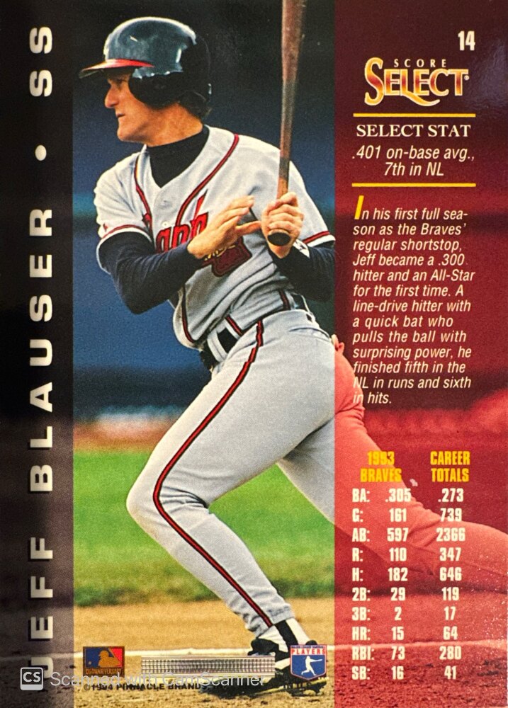 1994 Score Select Jeff Blauser Baseball Card #14