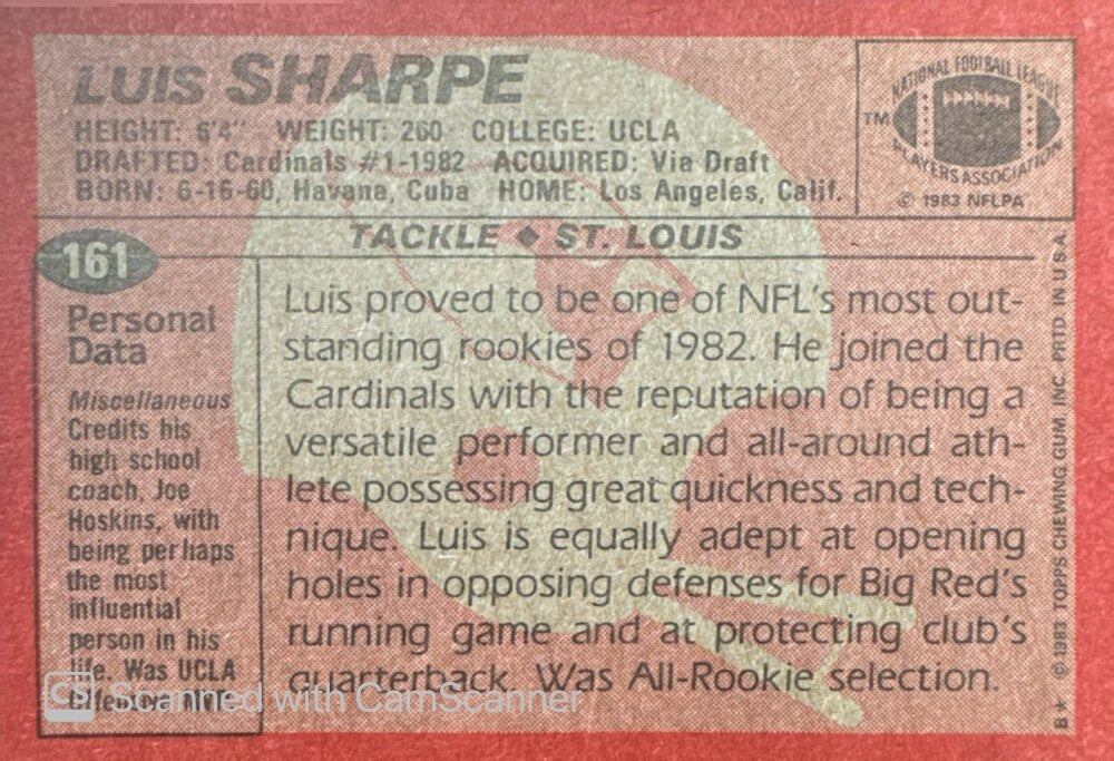 1983 Topps Luis Sharpe Football Card #161