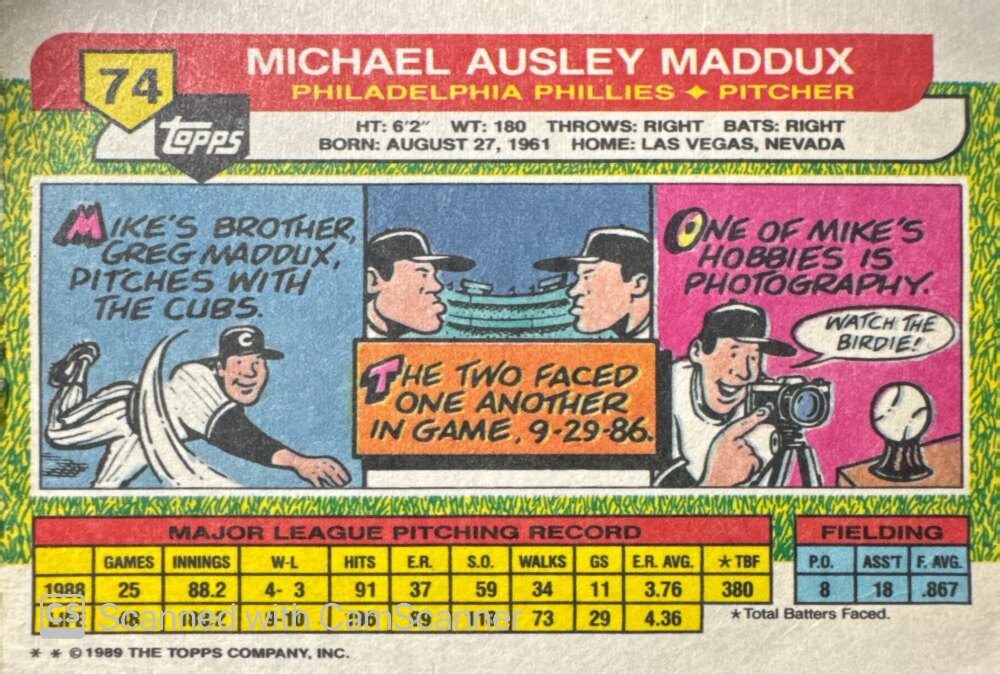 1989 Topps Michael Ausley Maddux Baseball Card #74